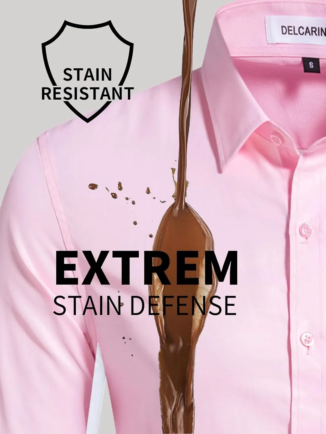 Men's Dress Shirts Stain Shield Stretch Slim Fit Shirts Wrinkle-Free Formal Business Button Down Shirt
