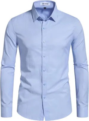 Men's Dress Shirts Stain Shield Stretch Slim Fit Shirts Wrinkle-Free Formal Business Button Down Shirt