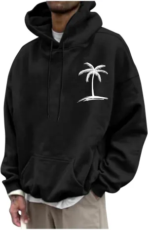 Men'S Fashion Hoodies & Sweatshirts Palm Tree Print Fall Fleece Sweatshirts Long Sleeve Pullover Hoodie With Pockets
