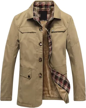 Mens Fashion Sherpa Fleece Lined Trench Coats Heavyweight Collar Warm Winter Jackets Big and Tall Warm Outwear Coat