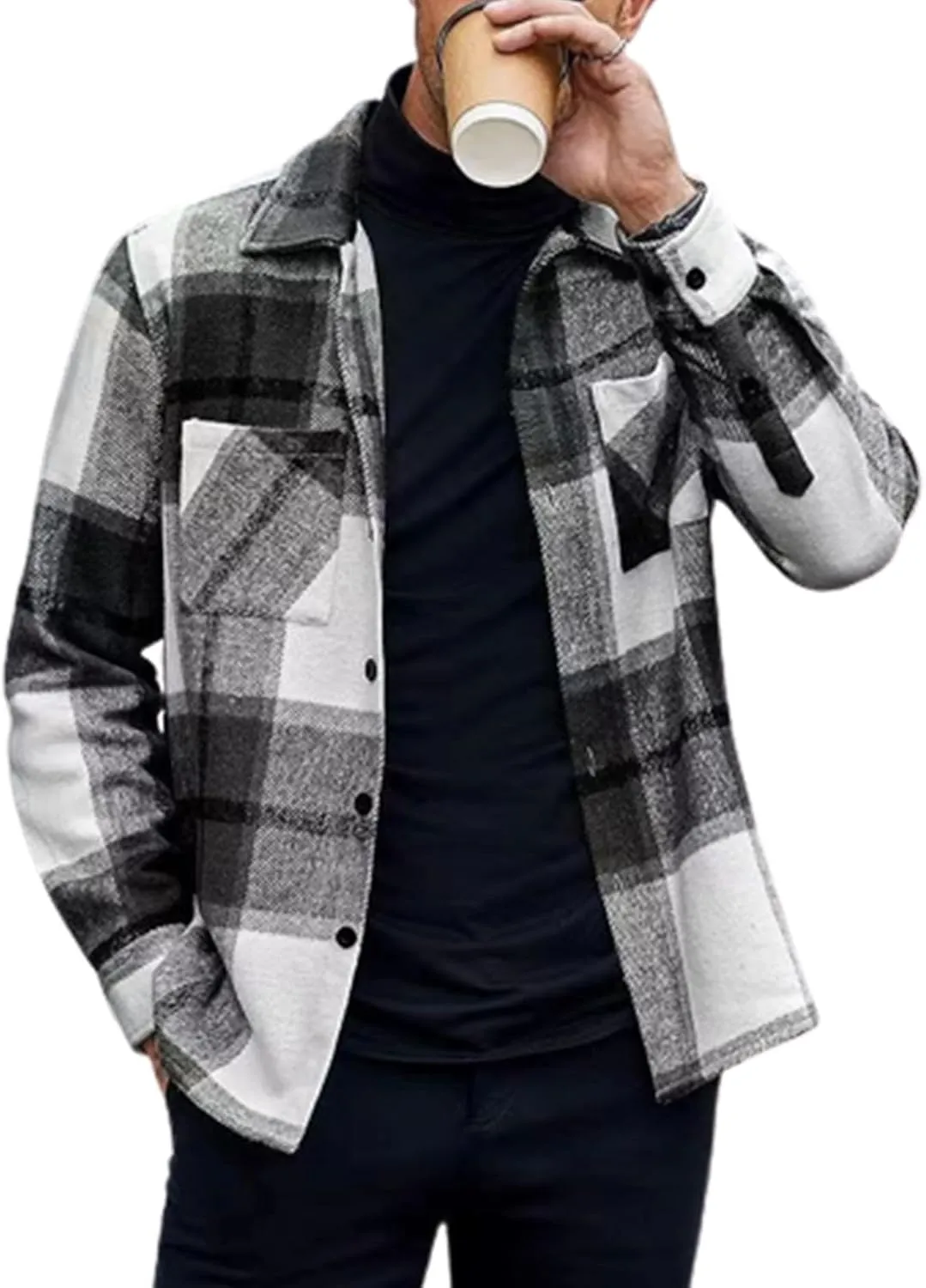 Mens Fashion Sports Outdoor Jacket Plaid Zipper Stand Collar Cardigan with Pockets Men's Gifts for Men Who Want