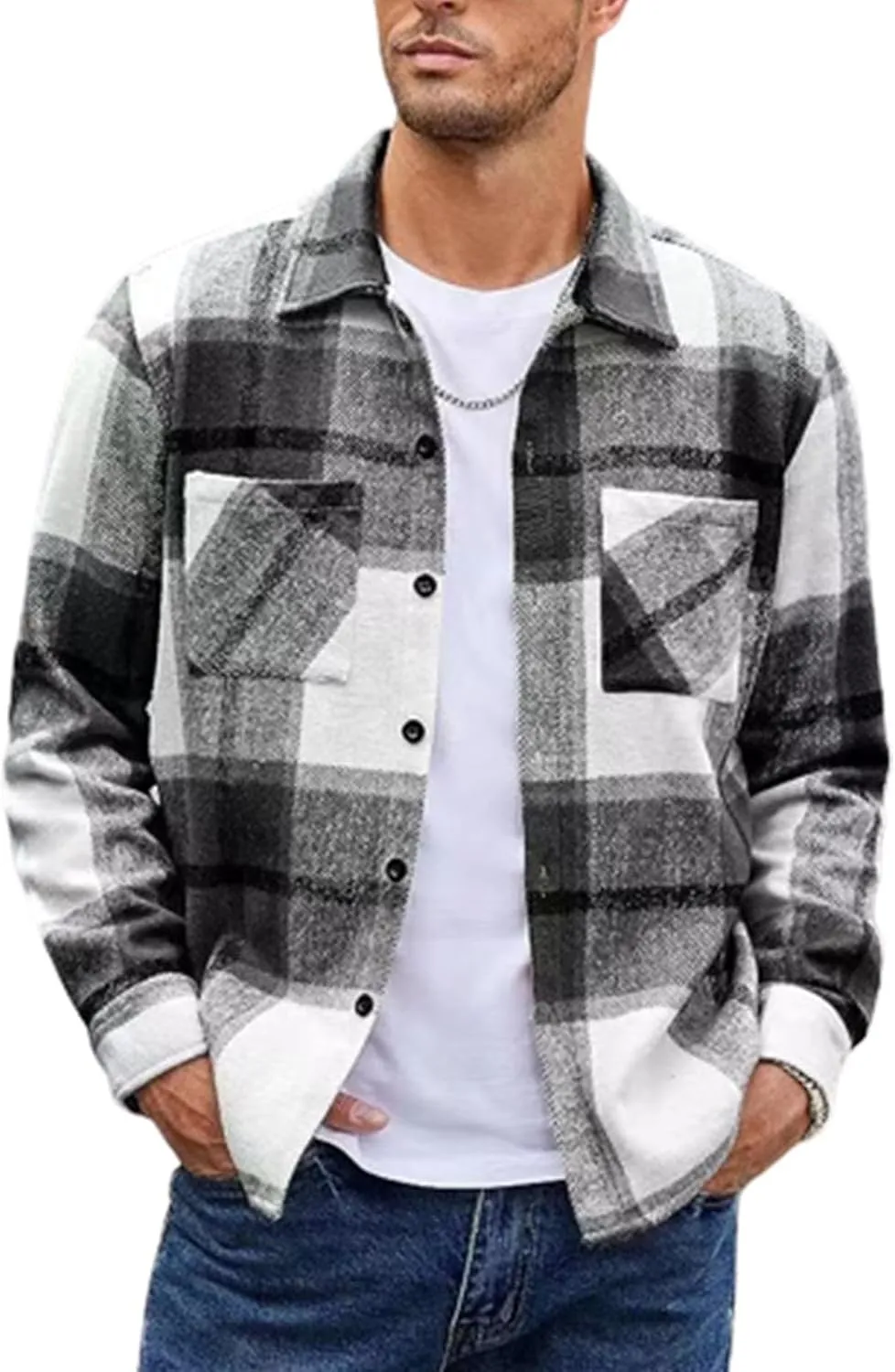 Mens Fashion Sports Outdoor Jacket Plaid Zipper Stand Collar Cardigan with Pockets Men's Gifts for Men Who Want