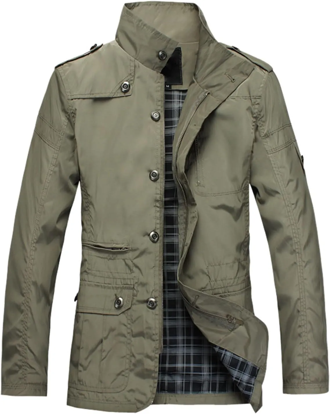 Mens Fashion Sports Outdoor Jacket Plaid Zipper Stand Collar Cardigan with Pockets Men's Gifts for Men Who Want