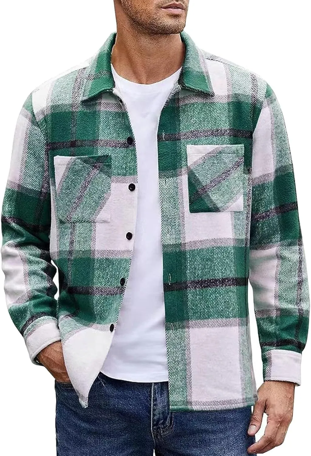 Mens Fashion Sports Outdoor Jacket Plaid Zipper Stand Collar Cardigan with Pockets Men's Gifts for Men Who Want