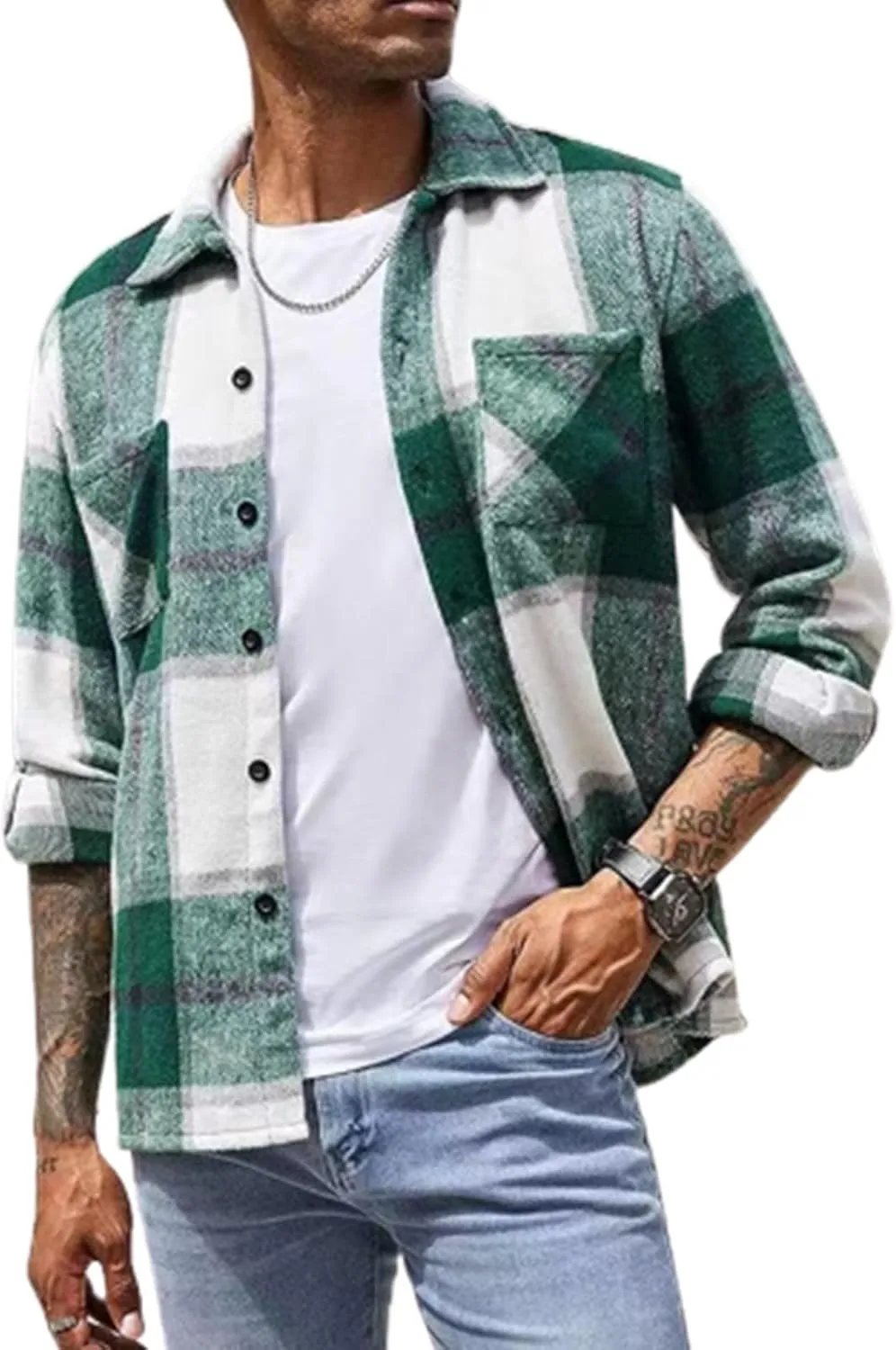Mens Fashion Sports Outdoor Jacket Plaid Zipper Stand Collar Cardigan with Pockets Men's Gifts for Men Who Want