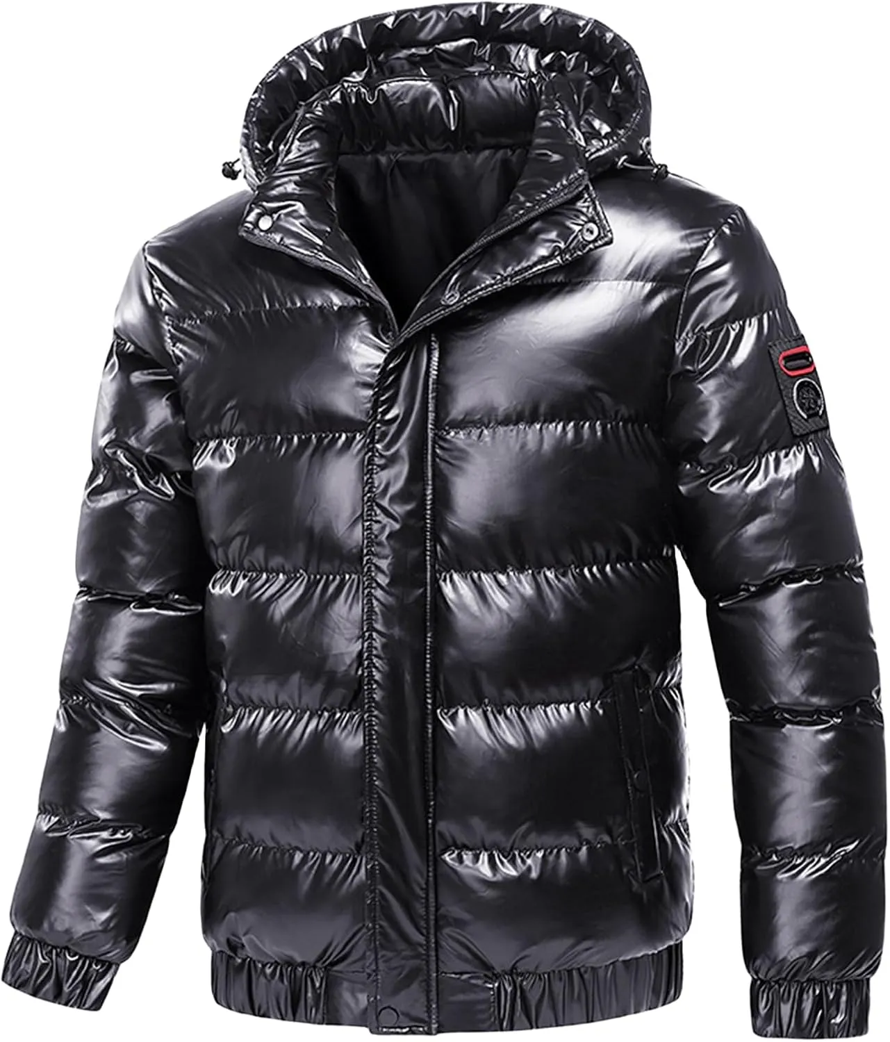 Men's Faux Fur Trimmed Puffer Coat Reflective Shiny Hood Plus Size Bomber Alternative Down Jacket for Stylish Comfort