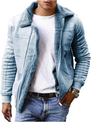 Mens Faux Leather Jacket Zip-Up Motorcycle Bomber Jacket Fur Collar Aviator Coat Thermal Lined Warm Casual Coat