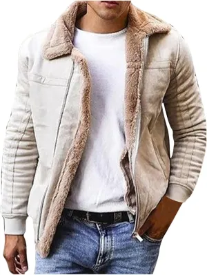 Mens Faux Leather Jacket Zip-Up Motorcycle Bomber Jacket Fur Collar Aviator Coat Thermal Lined Warm Casual Coat
