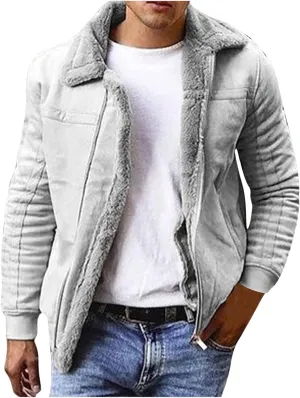 Mens Faux Leather Jacket Zip-Up Motorcycle Bomber Jacket Fur Collar Aviator Coat Thermal Lined Warm Casual Coat