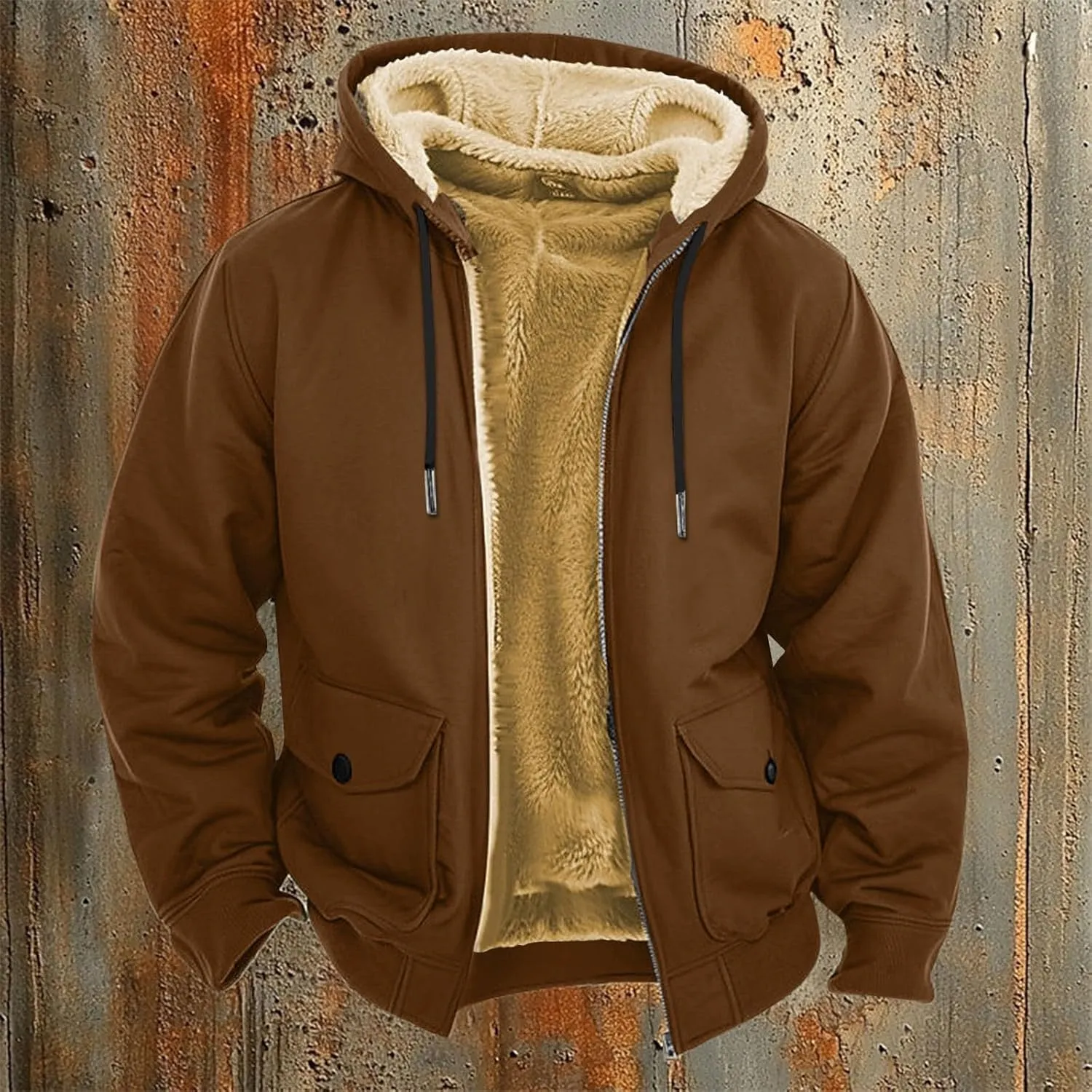 Mens Fleece Hoodie Sherpa Lined Hoodies Jacket Winter Full Zip Warm Heavyweight Thick Fuzzy Hooded Sweatshirt