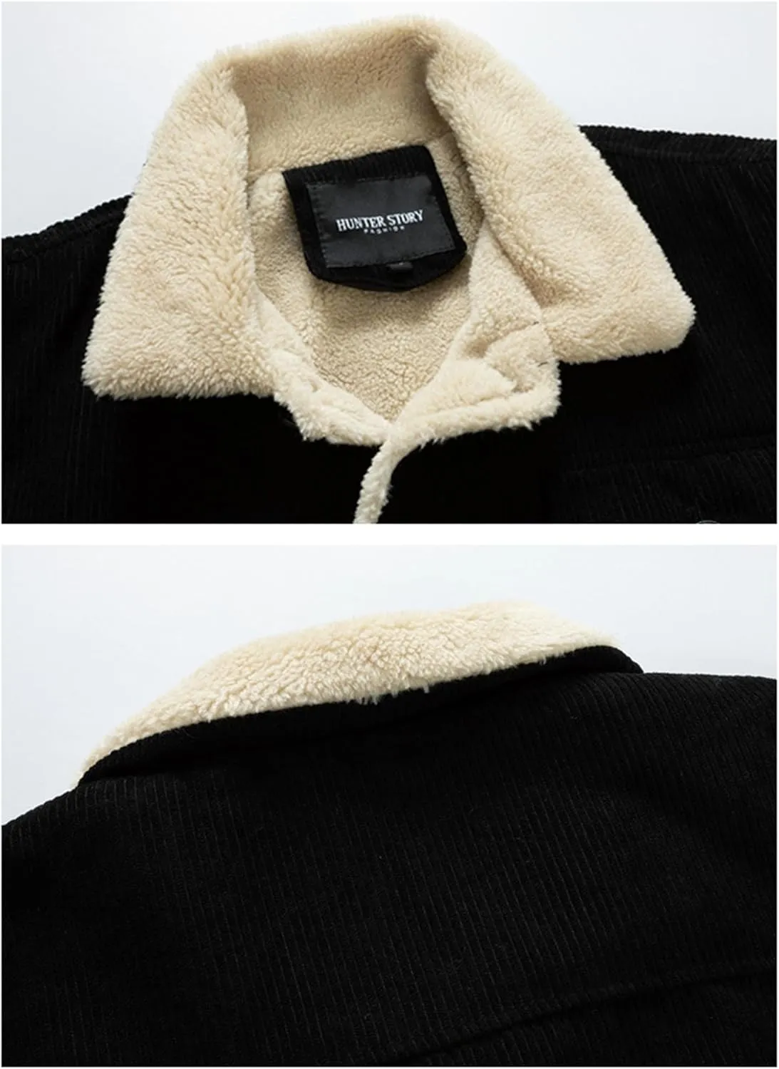 Mens Fleece Jacket Corduroy Winter Sherpa Lined Trucker Jackets Thick Warm Cargo Parka Coats Casual Work Button Up Coat