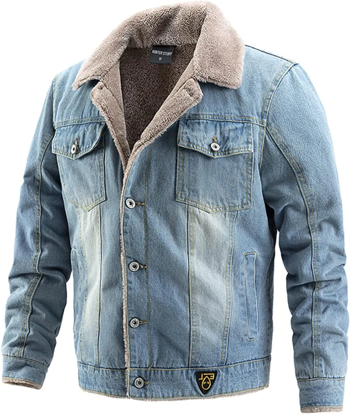 Mens Fleece Jacket Winter Sherpa Fleece Lined Denim Jackets Button Down Trucker Thick Warm Cotton Jean Coat with Pocket