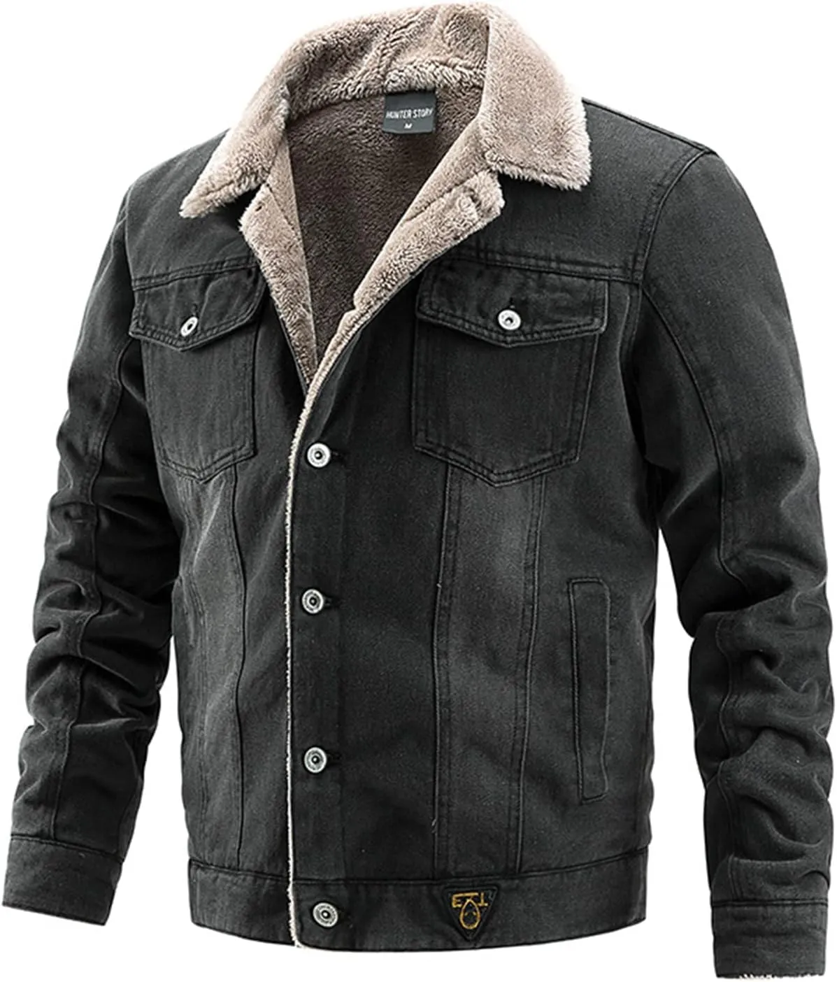 Mens Fleece Jacket Winter Sherpa Fleece Lined Denim Jackets Button Down Trucker Thick Warm Cotton Jean Coat with Pocket