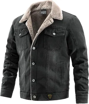Mens Fleece Jacket Winter Sherpa Fleece Lined Denim Jackets Button Down Trucker Thick Warm Cotton Jean Coat with Pocket