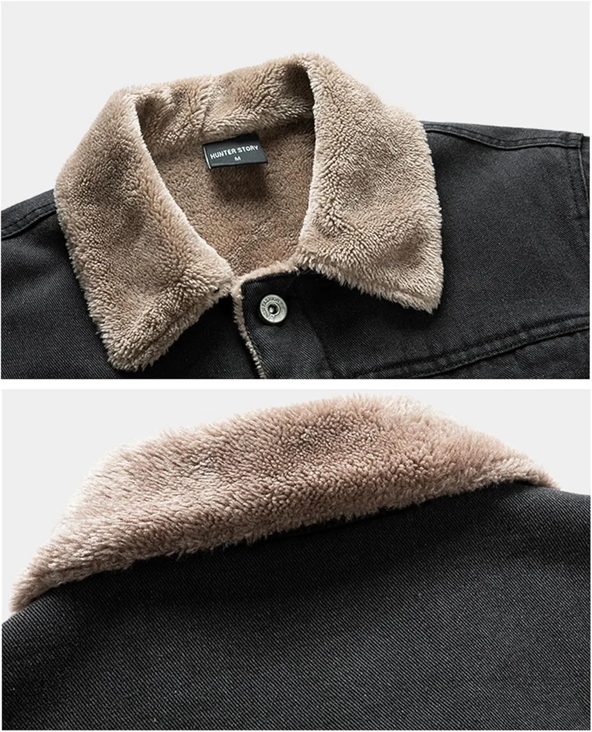 Mens Fleece Jacket Winter Sherpa Fleece Lined Denim Jackets Button Down Trucker Thick Warm Cotton Jean Coat with Pocket
