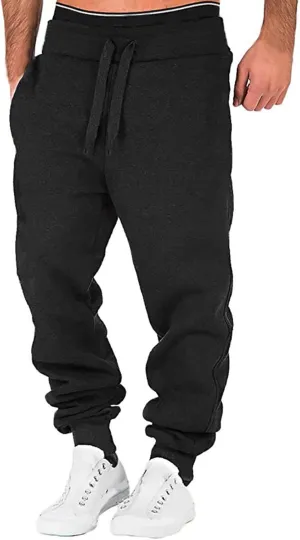 Men's Fleece Jogger Men's Drawstring Sweatpants Drawstring Long Pants Solid Color Vintage Slim Men's Casual Slim