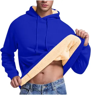 Mens Fleece Lined Hoodies Heavyweight Thick Winter Pullover Sherpa Warm Hooded Sweatshirt Thermal Windproof Jacket