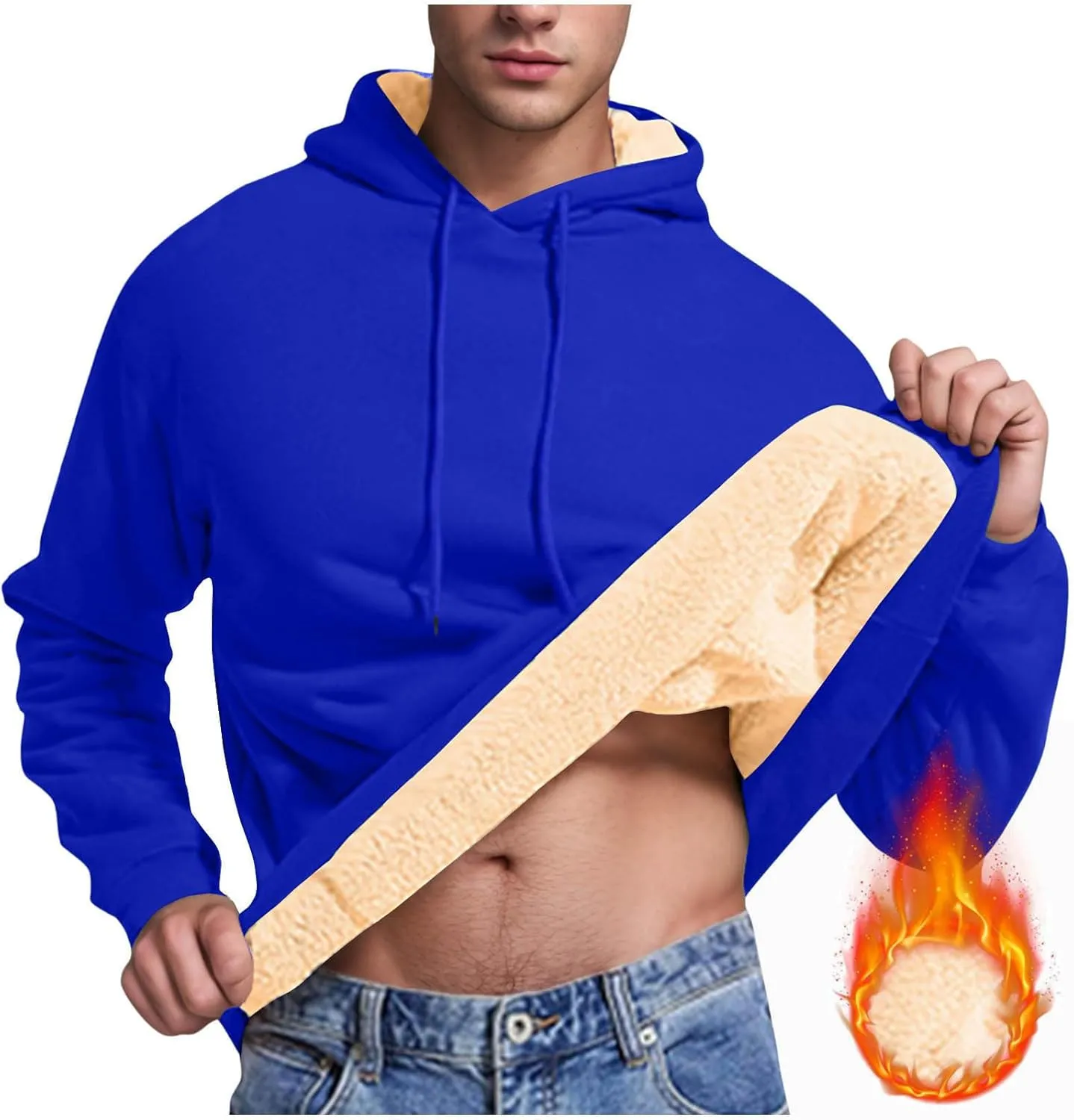 Mens Fleece Lined Hoodies Heavyweight Thick Winter Pullover Sherpa Warm Hooded Sweatshirt Thermal Windproof Jacket
