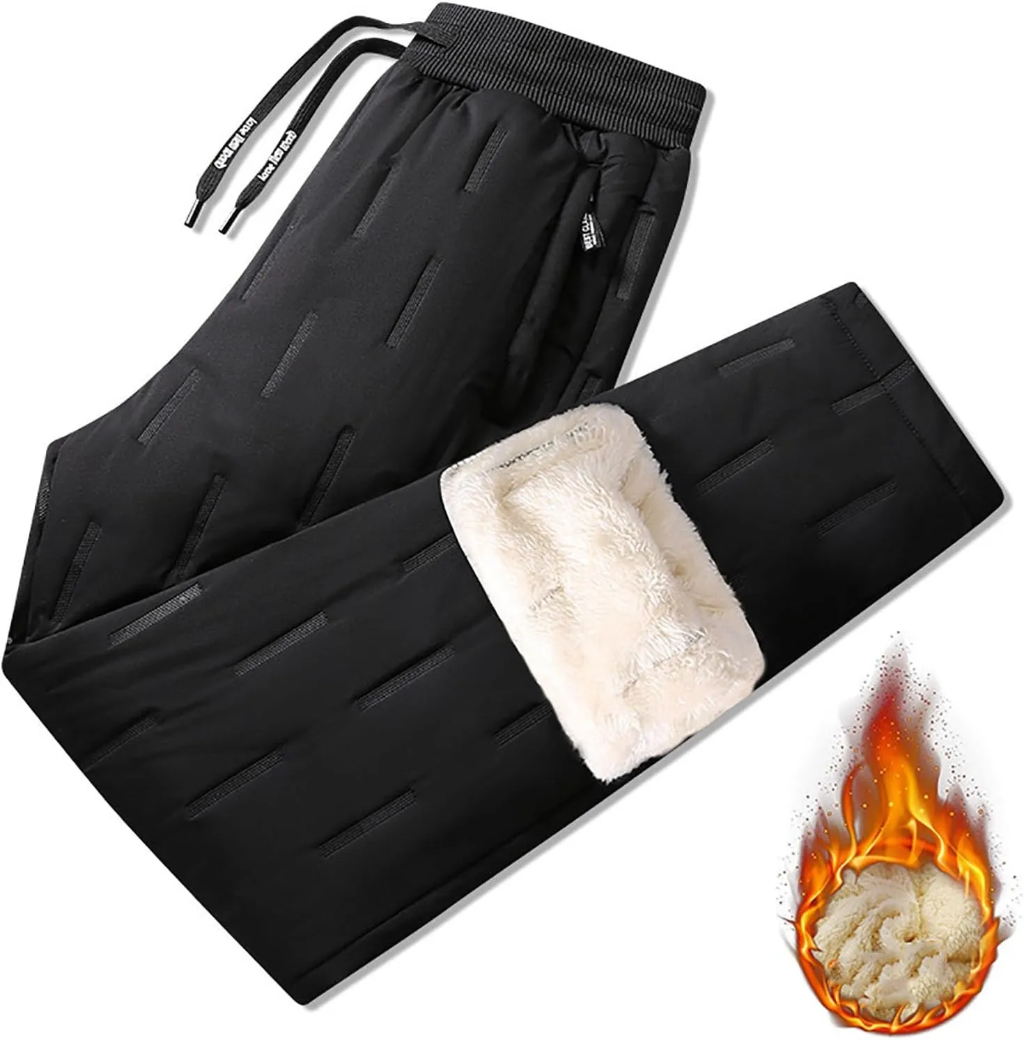 Men's Fleece Lined Joggers Unisex Fleece Lined Waterproof Pants Thermal Hiking Workout Running Pants with Pockets