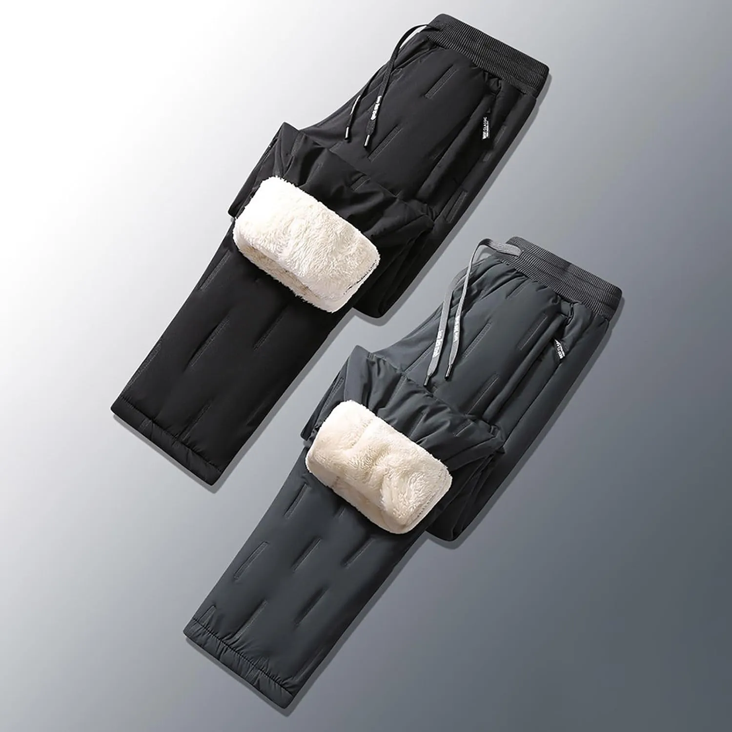 Men's Fleece Lined Joggers Unisex Fleece Lined Waterproof Pants Thermal Hiking Workout Running Pants with Pockets