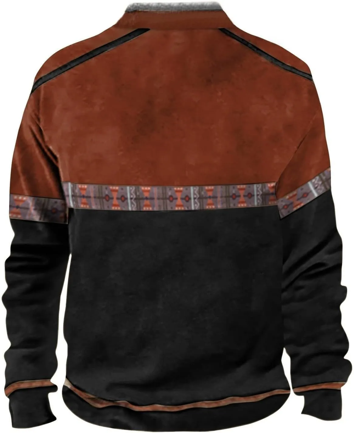 Mens Fleece Sweatshirts Quarter Zip Aztec Cowboy Western Jacket Sweatshirt Casual Stand Collar Polo Sweater Pullover