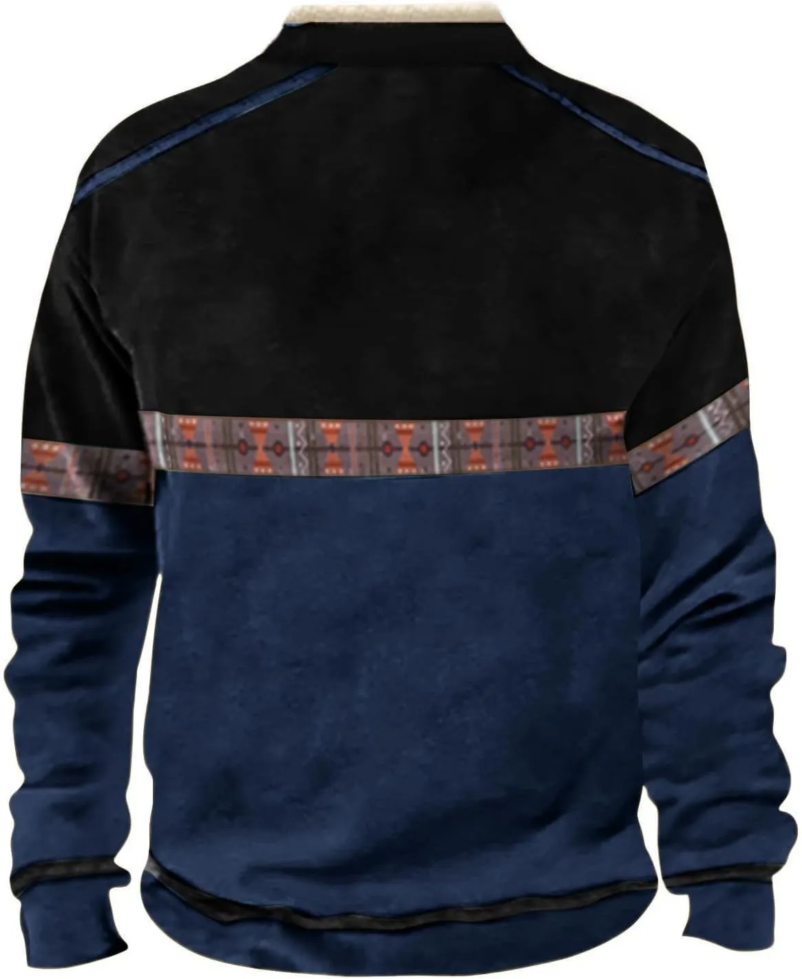 Mens Fleece Sweatshirts Quarter Zip Aztec Cowboy Western Jacket Sweatshirt Casual Stand Collar Polo Sweater Pullover