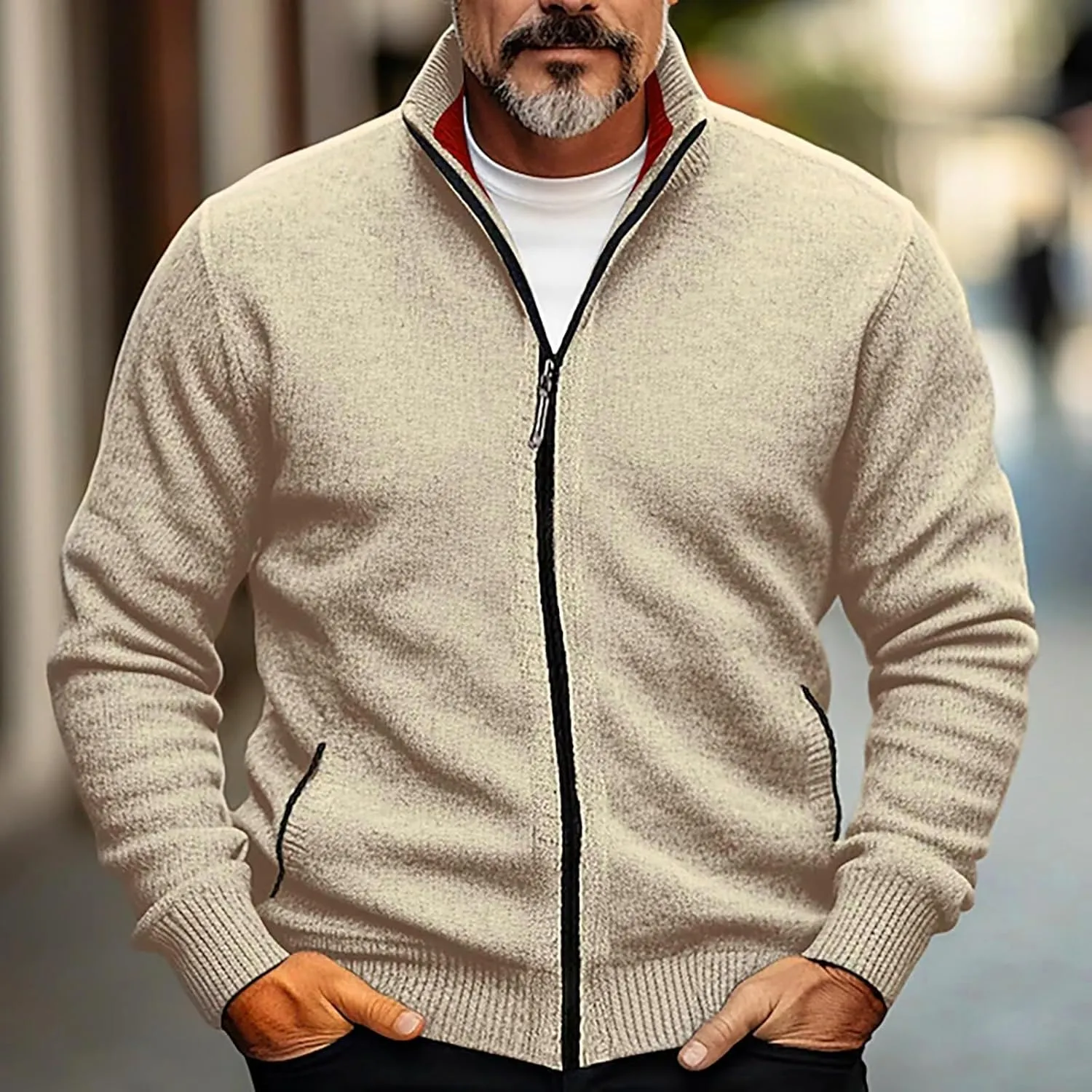 Mens Full Zip Fleece Mock Neck Sweatshirts Lightweight Knitted Cardigan Sweater Long Sleeve Slim Fit Cardigan Sweater