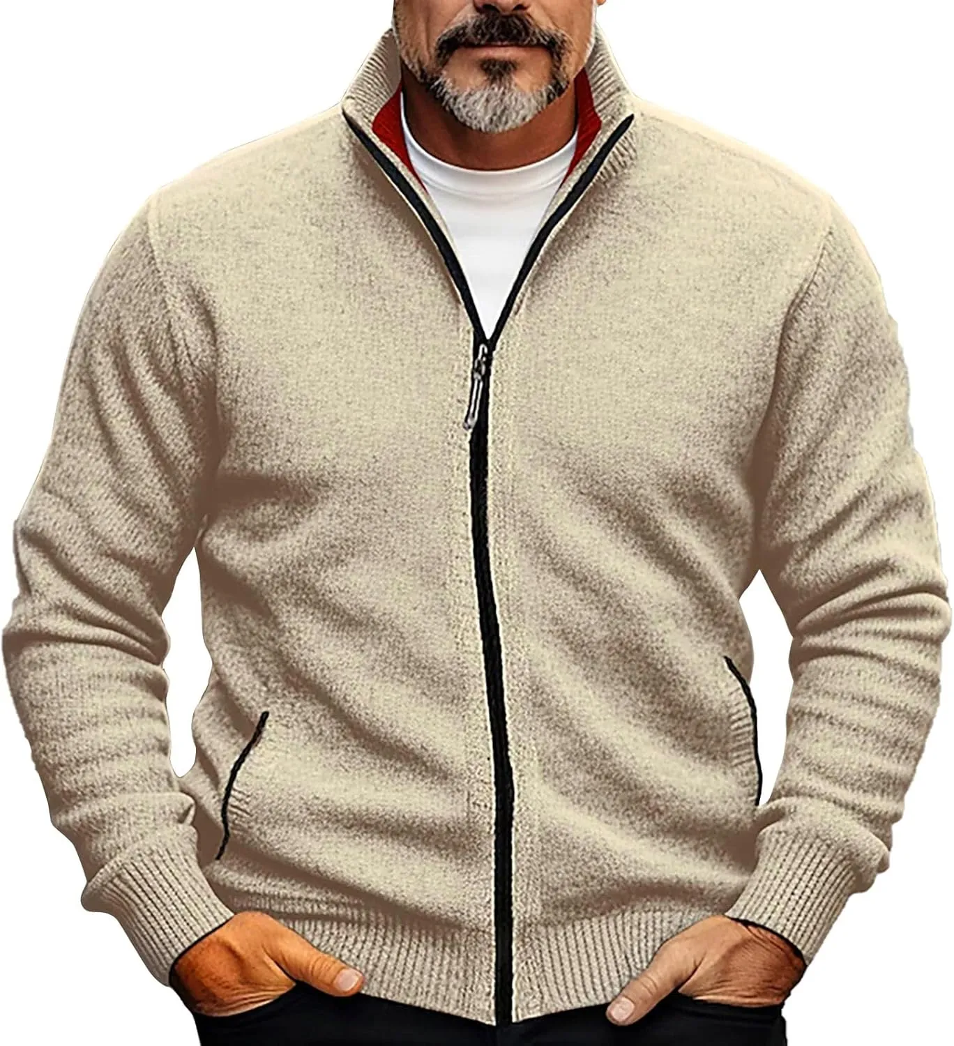 Mens Full Zip Fleece Mock Neck Sweatshirts Lightweight Knitted Cardigan Sweater Long Sleeve Slim Fit Cardigan Sweater