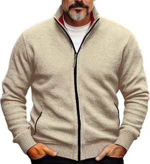 Mens Full Zip Fleece Mock Neck Sweatshirts Lightweight Knitted Cardigan Sweater Long Sleeve Slim Fit Cardigan Sweater