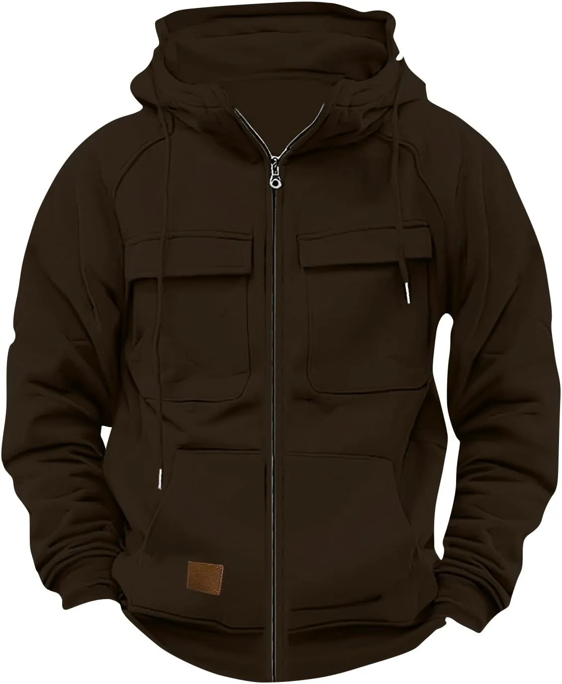 Men's Full-Zip Hoodie with Multiple Pockets, Soft Fleece, Adjustable Drawstring Hood, Casual Wear