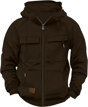 Men's Full-Zip Hoodie with Multiple Pockets, Soft Fleece, Adjustable Drawstring Hood, Casual Wear