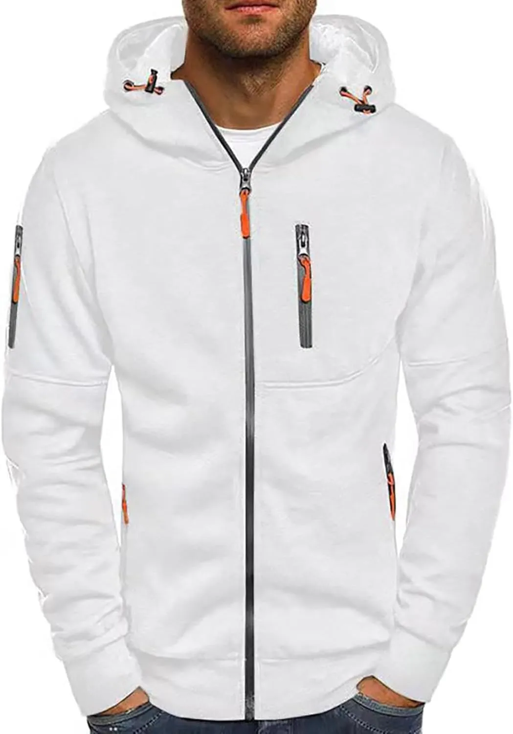 Men's Full Zipper Hoodie Long-Sleeved Drawstring Casual Hooded Sweater with Pockets Jogging Track and Filed Gym Hoodie