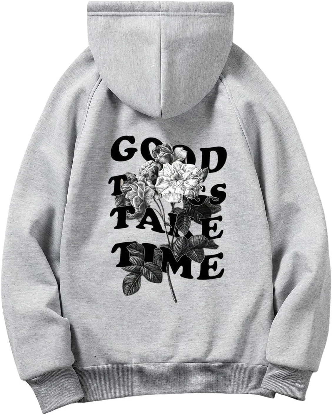 Mens Graphic Hoodies Good Things Take Time Letter Print Pullover Fleece Lined Long Sleeve Casual Tops Sweatshirts with Pocket
