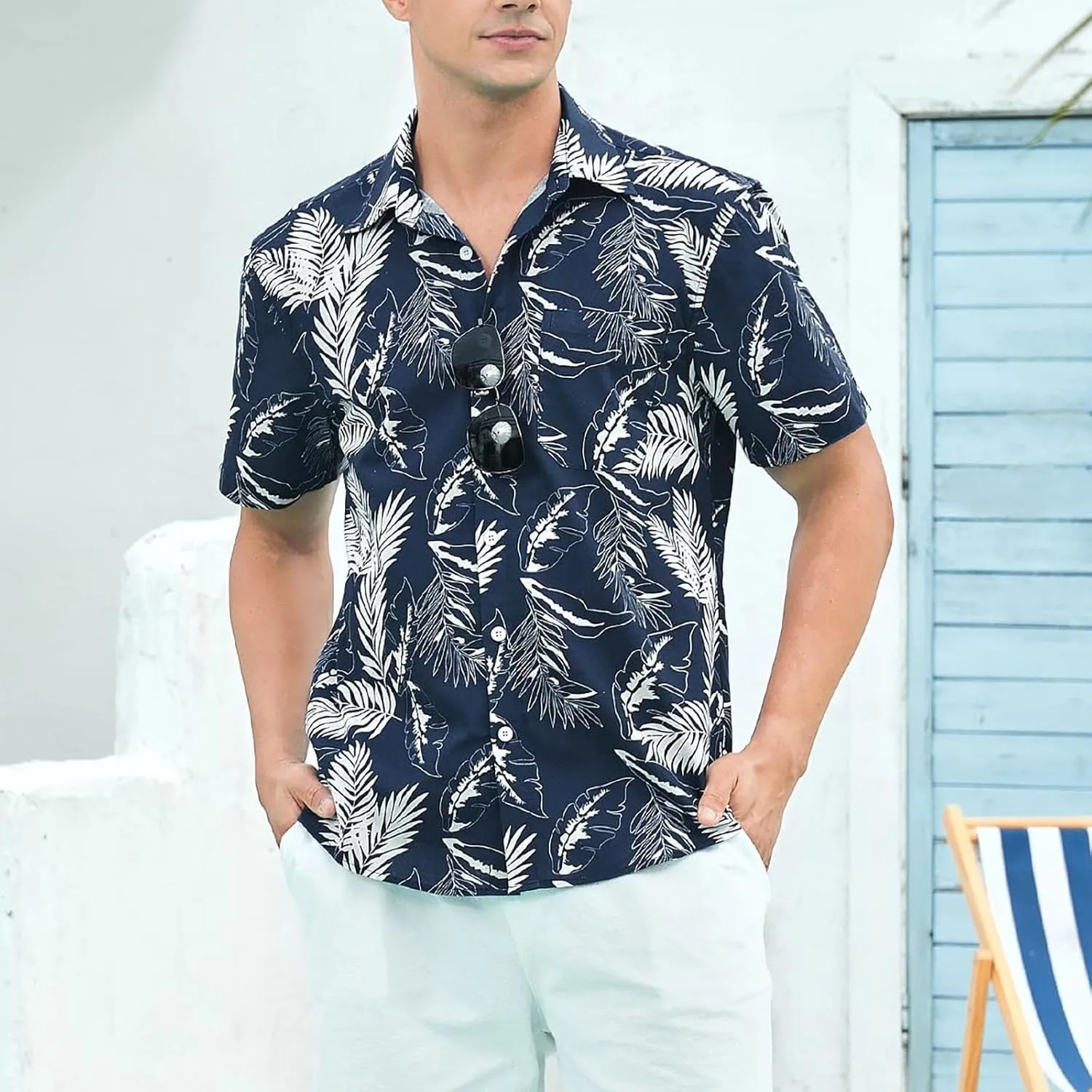 Mens Hawaiian Shirt Short Sleeves Tropical Floral Polo Shirts Casual Button Down Shirt Hawaiian Shirts for Men