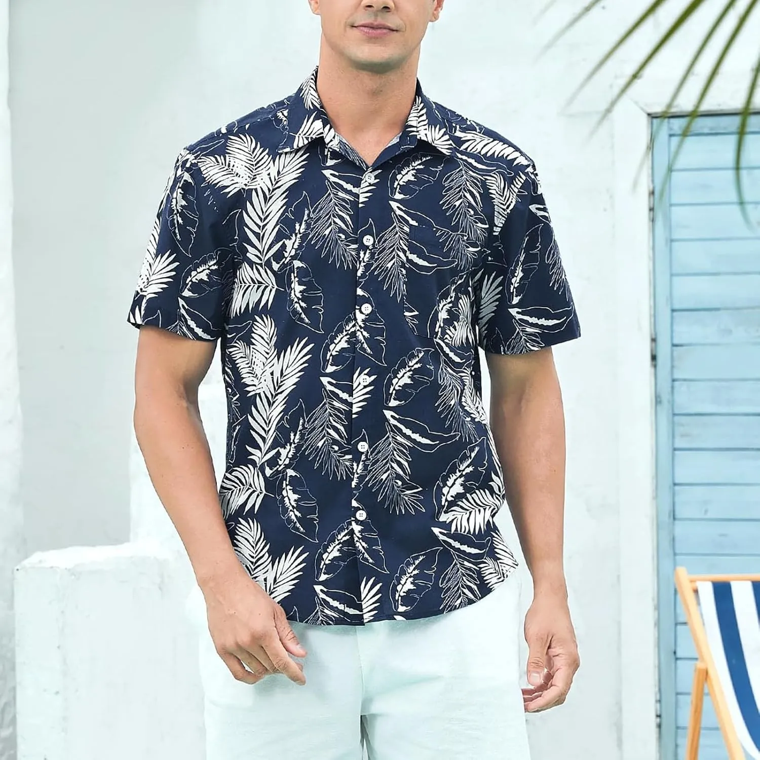 Mens Hawaiian Shirt Short Sleeves Tropical Floral Polo Shirts Casual Button Down Shirt Hawaiian Shirts for Men
