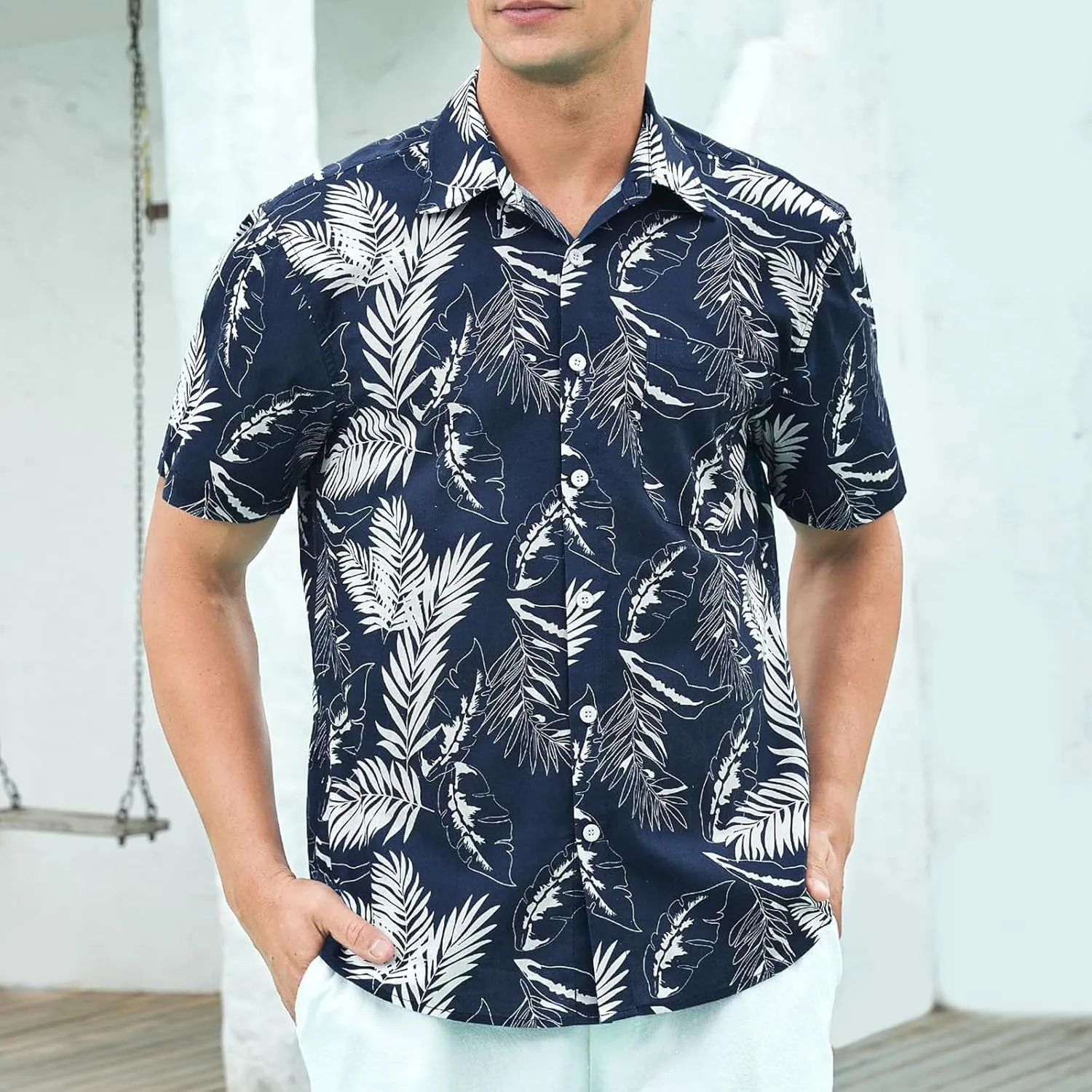 Mens Hawaiian Shirt Short Sleeves Tropical Floral Polo Shirts Casual Button Down Shirt Hawaiian Shirts for Men