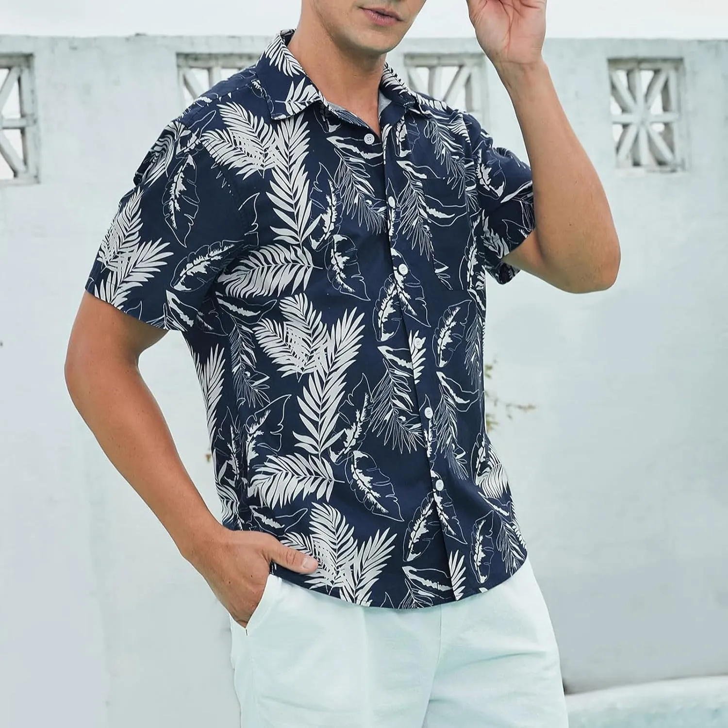 Mens Hawaiian Shirt Short Sleeves Tropical Floral Polo Shirts Casual Button Down Shirt Hawaiian Shirts for Men