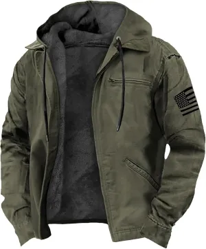 Mens Heavyweight Jacket Sherpa Lined Fleece Hooded Jacket Warm Winter Coat Full Zip Plus Size Thicked Thermal Hoodies