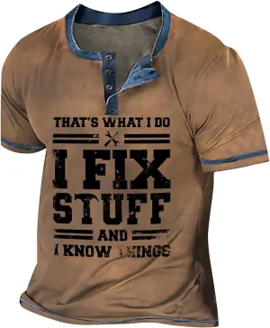 Mens Henley Short Sleeve T-Shirt Large V Neck Button Up Tshirts Funny Shirts 3D Letter Graphic T-Shirts Tees