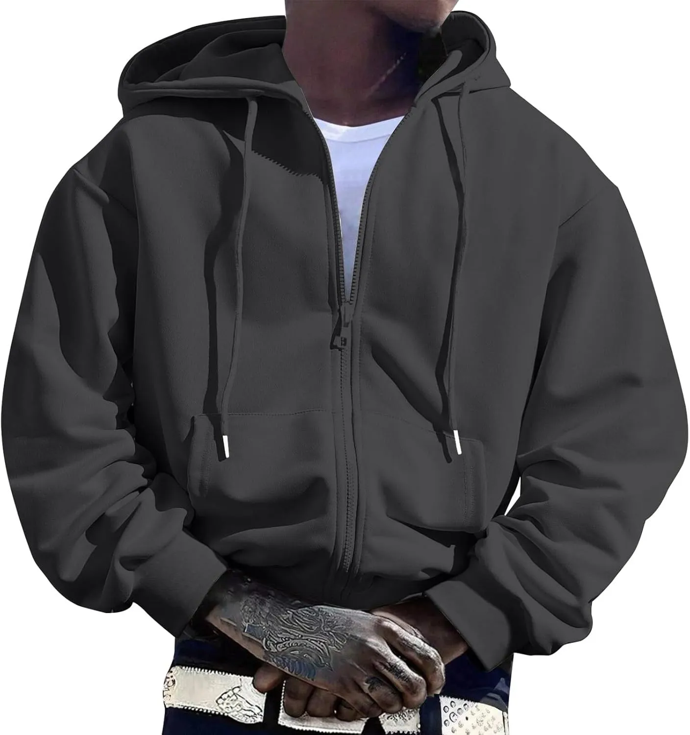 Men'S Hoodie Full Zip Up Sweatshirt With Pockets Oversized And Comfortable Outdoor Jackets For Men,Hooded Sweatshirts