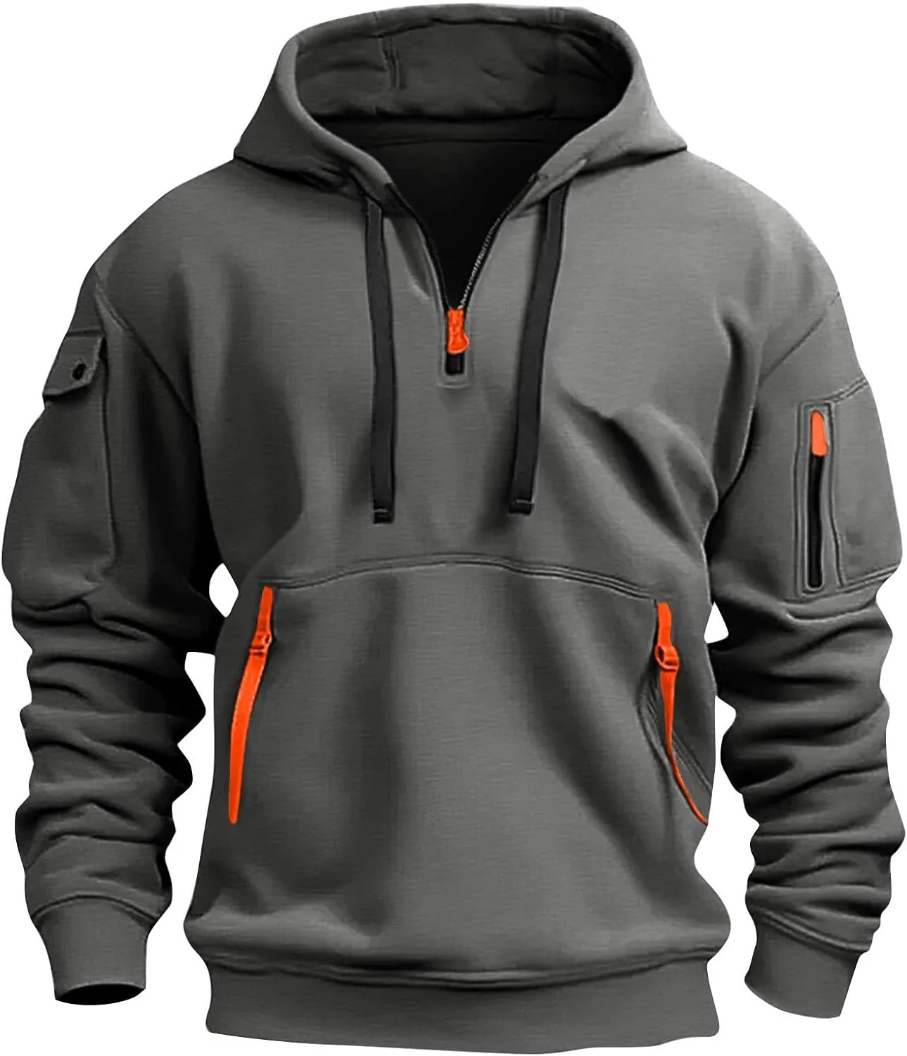 Mens Hoodies Pullover Tactical Fleece Lined Quarter Zip Hooded Sweatshirt Drawstring Plus Size Hoodie with Pockets