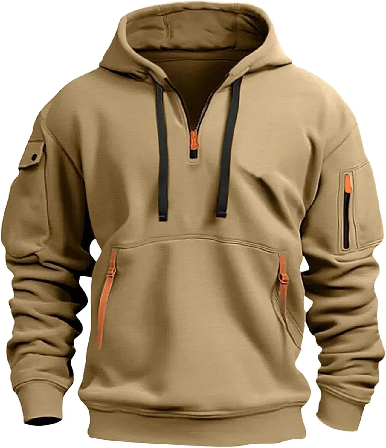 Mens Hoodies Pullover Tactical Fleece Lined Quarter Zip Hooded Sweatshirt Drawstring Plus Size Hoodie with Pockets