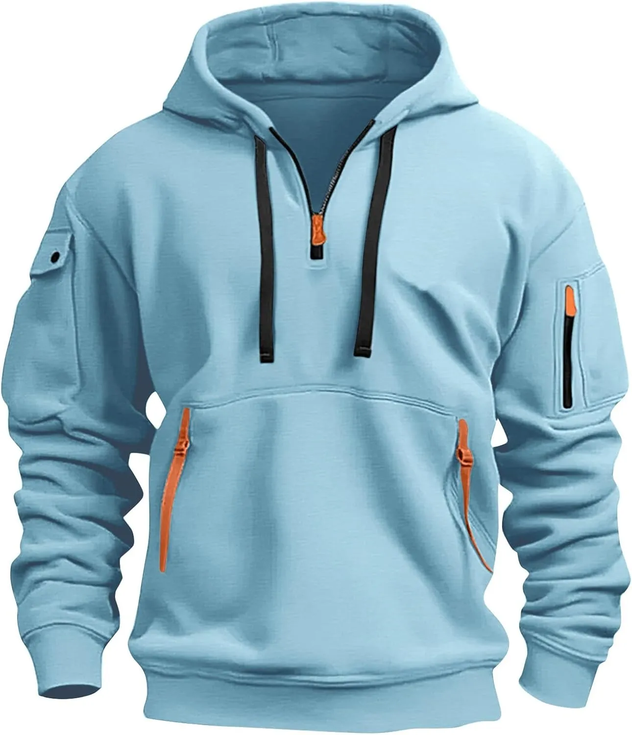 Mens Hoodies Pullover Tactical Fleece Lined Quarter Zip Hooded Sweatshirt Drawstring Plus Size Hoodie with Pockets