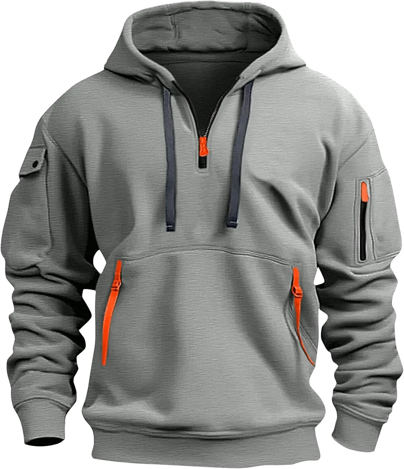 Mens Hoodies Pullover Tactical Fleece Lined Quarter Zip Hooded Sweatshirt Drawstring Plus Size Hoodie with Pockets