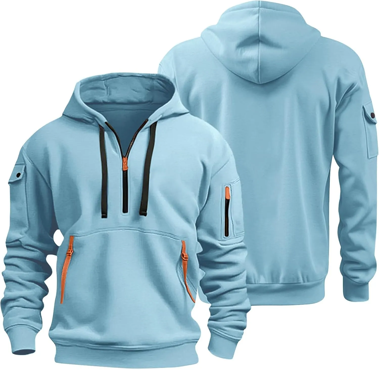 Mens Hoodies Pullover Tactical Fleece Lined Quarter Zip Hooded Sweatshirt Drawstring Plus Size Hoodie with Pockets
