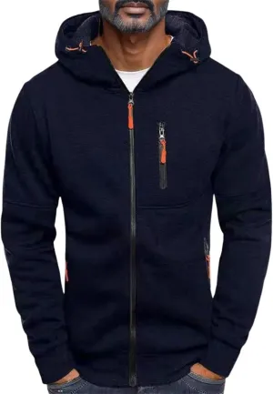 Mens Hoodies with Zipper Pockets Full Zip Hoodies for Men Fleece Long Sleeve Sweatshirts Sports Workout Hooded Jacket