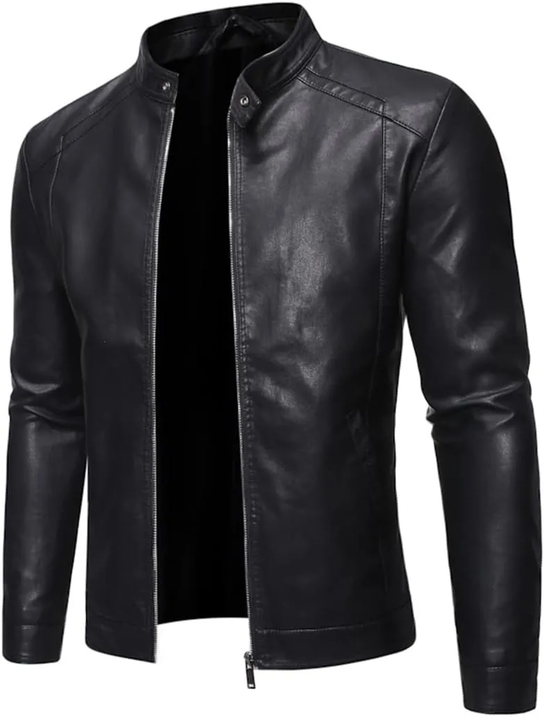 Men's Jacket Fashion Slim Fit Casual Men's Leather Jacket Motorcycle Jacket