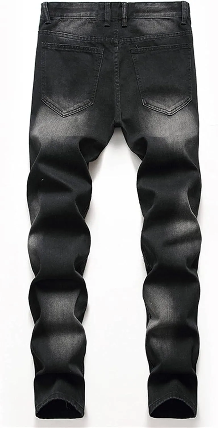 Mens Jeans Bootcut Straight Driven Jeans Ripped Distressed Holes Y2k Baggy Jeans for Men Stacked Ripped Destroyed Jeans