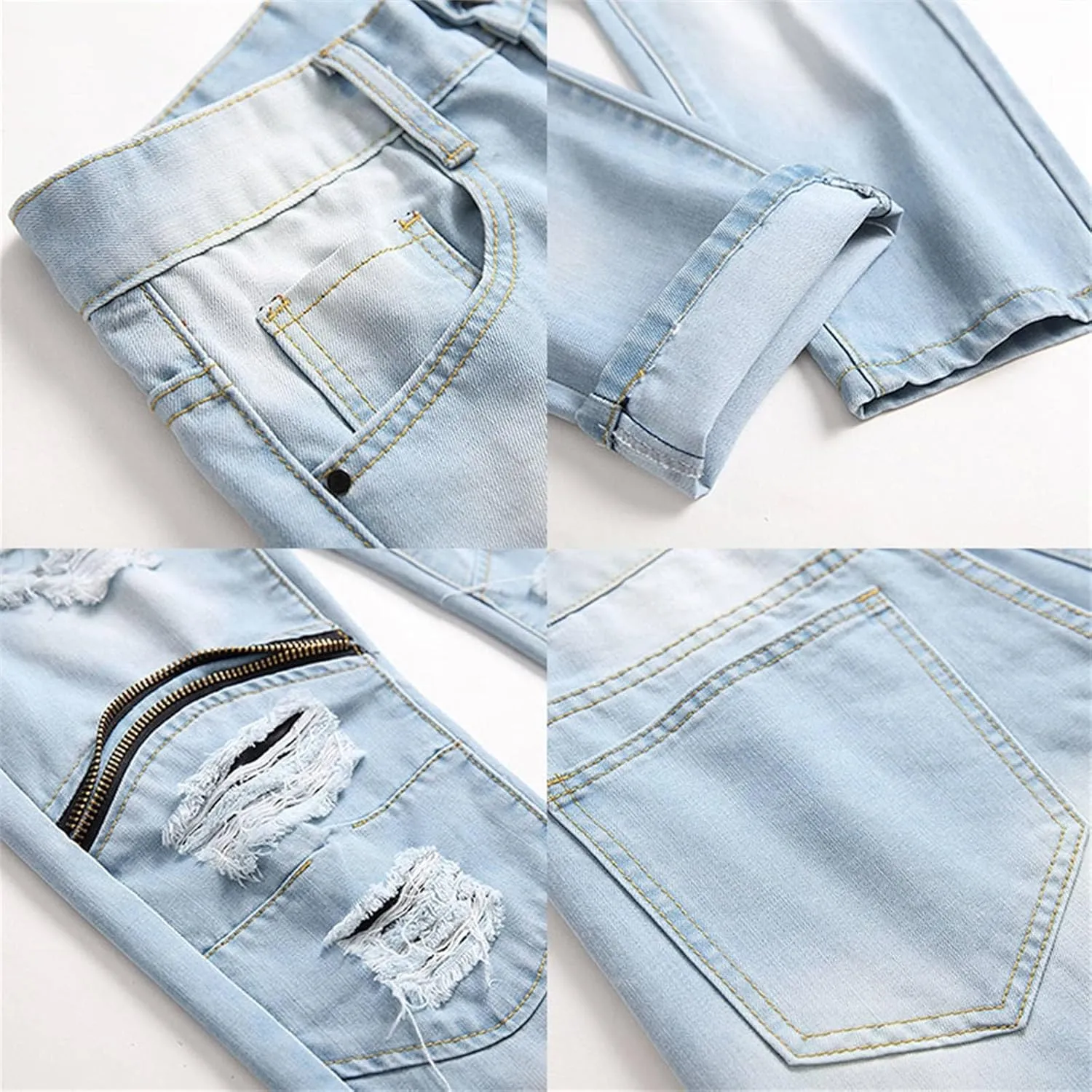 Mens Jeans Bootcut Straight Driven Jeans Ripped Distressed Holes Y2k Baggy Jeans for Men Stacked Ripped Destroyed Jeans