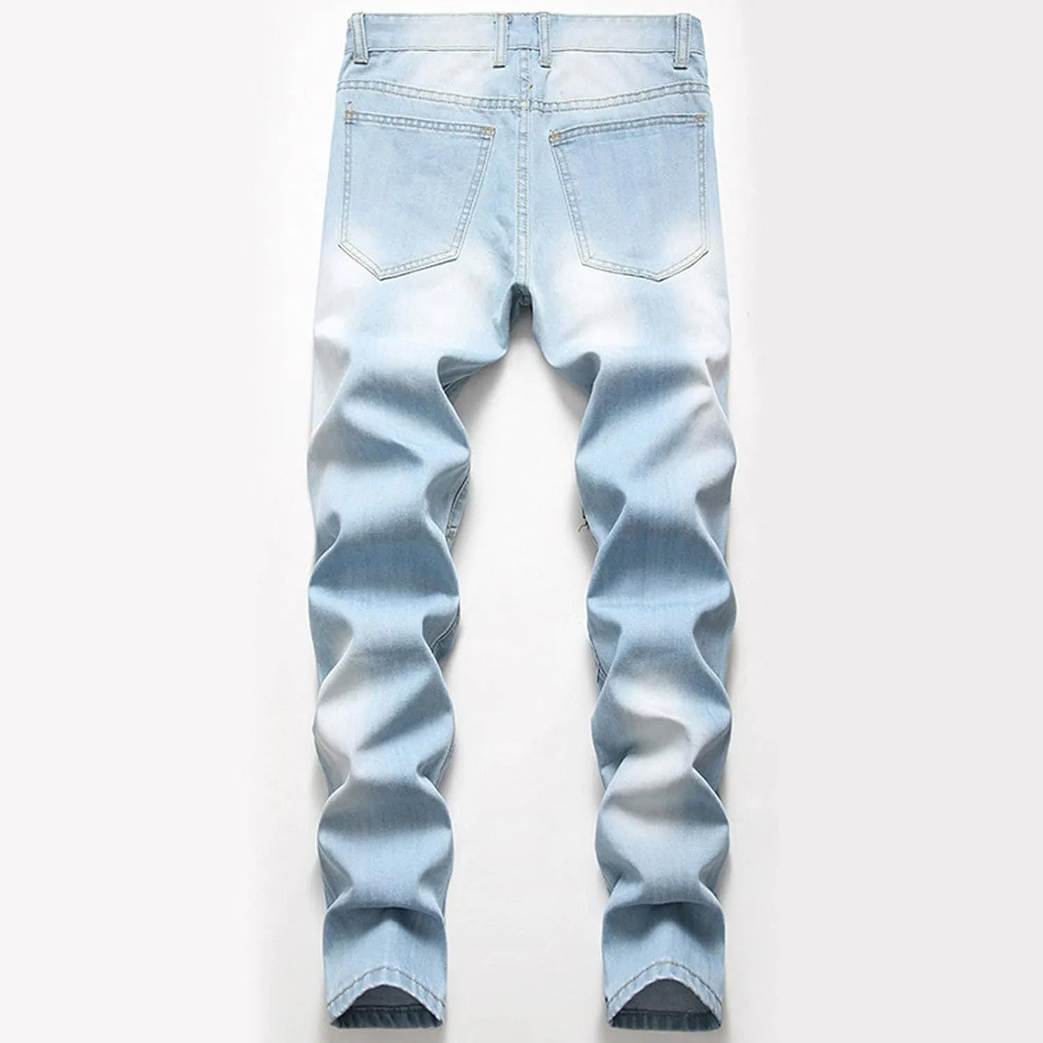 Mens Jeans Bootcut Straight Driven Jeans Ripped Distressed Holes Y2k Baggy Jeans for Men Stacked Ripped Destroyed Jeans